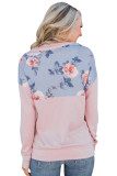 Floral Splice Pink Kangaroo Pocket Zip Collar Sweatshirt