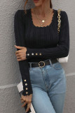 Button Sleeves Square Neck Knit Sweaters