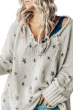 Gray Mini Starfish Embroidery Lightweight Knit Sweater