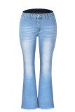 Washed Distressed Bell Flare Denim Pants