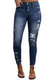 Blue Wash Distressed Skinny High Waist Jeans