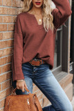 Cut V Neck Roll Up Cuff Knit Sweaterrs