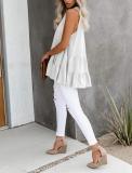 White Solid Ruffled Tank Top