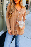 Plain Waffle Knit Open Button Pockets Shirts