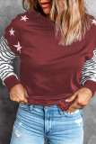 Red Striped Star Print Patchwork Long Sleeve Top