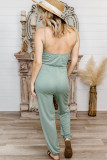 Green Ruched Front Spaghetti Strap Jumpsuit