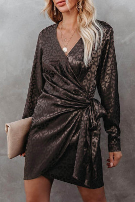 Embossed Leopard Wrap Dress with Tie
