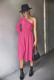 One Shoulder Elastic High Waist Midi Dress