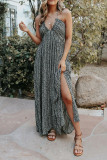 Pocketed Printed Halter Backless Maxi Dress
