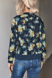 Front Open Zipper Floral Print Jackets