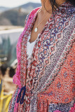 Boho Floral Print Open Front Kimono