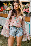 Pink Tiered Ruffled Bell Sleeve Floral Bodysuit