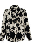 Black Leopard Open Button Long Sleeves Blouse Shirt