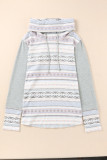 Gray Aztec Print Waffle Knit Cowl Neck Sweatshirt