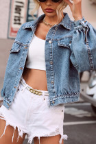 Plain Open Button Pocket Oversize Denim Jackets