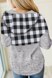 Black Plaid Splicing Pocketed Hoodie