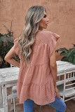 Pink Polka Dot Babydoll Style Flutter Sleeve Top