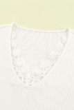 White Lace Crochet Ribbed V Neck Tank Top
