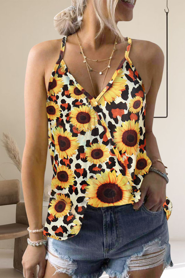 Yellow Sunflower Print Tank Top