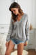 Gray Zipper V-neck Dropped Sleeve Hooded Solid Sweater