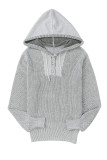 Gray Henley V Neck Hooded Sweater