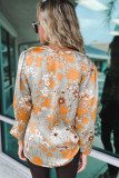 Green Floral Print Long Sleeve V Neck Blouse