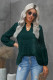 Green Ruffled Split Neck Lace Hollow Out Puff Sleeve Polka Dot Blouse