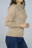 Crochet Sleeve Plain Knitting Pulllover Sweater