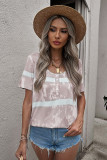 Apricot Buttoned Tie-dye Short Sleeve Top