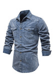 Washed Open Button Pocketed Men's Denim Shirts