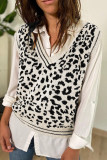 White V Neck Leopard Knitted Vest