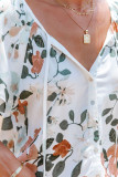 White Floral Print Buttons Tiered Ruffled Shot Sleeve Shirt
