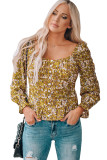Yellow Square Neck Smocked Floral Top