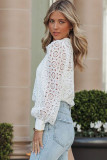 White Crochet Lace Hollow-out Turn-down Collar Shirt