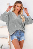 Gray Henley V Neck Hooded Sweater