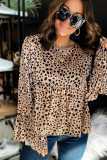 Leopard Satin Flared Sleeve Peplum Blouse