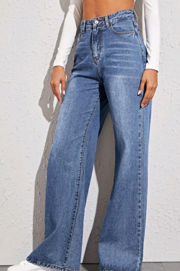 Blue High Waist Wide Leg Jeans