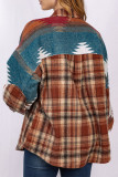 Aztec Splice Plaid Shacket Fleece Coat Women Unishe Wholesale