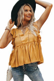 Yellow Flounce Cap Sleeve Babydoll Top