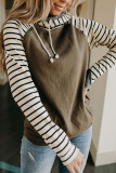 Green Striped Inclined Zipper Drawstring Kangaroo Pocket Hoodie
