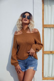 Cold Shoulder Halter Plain Knit Sweaters
