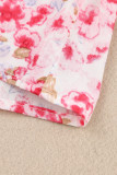 Red Floral Print Tie V Neck Button Up Blouse