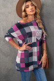 Plaid Print Lace Pocket Long Sleeve Top