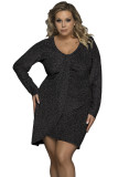 Asymmetric Hemline V Neck Metallic Plus Size Dress