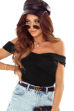 Black Ribbed Criss Cross Off Shoulder Top