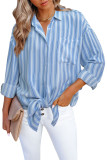 Sky Blue Striped Buttons Closure Long Sleeve Shirt