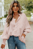 Pink Billowy Sleeves Pocketed Shirt