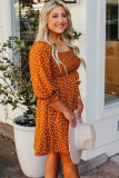 Yellow Boho Dotted Print Smocked Bust Plus Size Dress