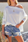 White Waffle Knit Eyelet Long Sleeve Blouse