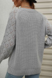 Hollow Out Sleeve Open Front Button Knit Cardigan